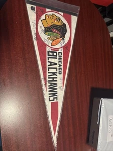 91-92 Chicago Blackhawks Pennant With 14 Autos Roenick-Belfour-Hasek-Chelios - Picture 1 of 8