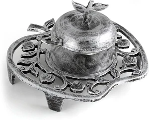 Zion Judaica Apfelform Antik Silber und Glas Schale 4 Stück Honigschale für R - Bild 1 von 5