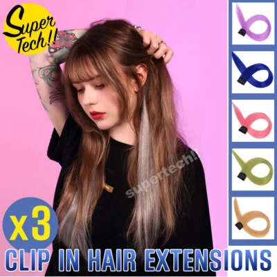 Clip On In Coloured Hair Extension Long Hair Synthetic Party Colorful Highlights - image 1 of 4