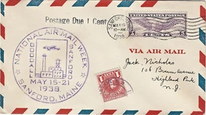 1938 National Airmail Week, Goodall-Sanford Maine, Cover with Postage Due - Picture 1 of 2