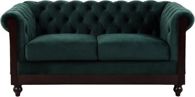 Sofá tapizado de 2 plazas con brazo enrollado Chesterfield Loveseat de terciopelo de 60"" Foto 1 de 4
