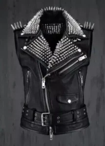 Nuevo Chaleco de Cuero Genuino Estilo Brando Tachonado Completo Punk Negro para Hombres - Imagen 1 de 4