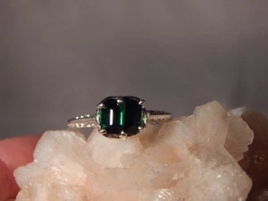 2.18 Ct. Emerald Cut Green Tourmaline Filigree Style Sterling Silver Ring - Picture 1 of 7
