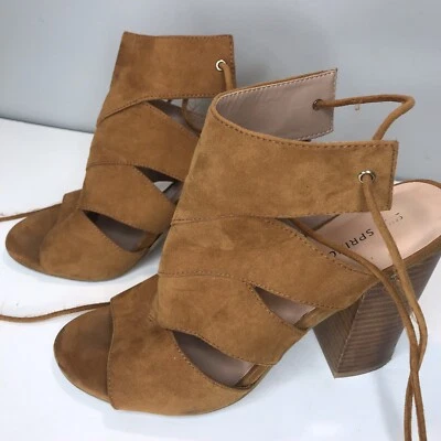 Call It Spring Womens 9 Faux Suede High Heel Sandals Open Toe Brown Gladiator  - Image 1 of 4