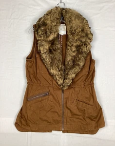 Hei Hei Anthropologie Womens Cargo Vest Faux Fur Removable Collar Size M Brown - Picture 1 of 10