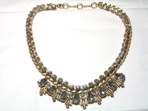 ...BANANA REPUBLIC...Gold Tone, Ribbon, Clear & Gray Crystals Necklacce... - Bild 1 von 7