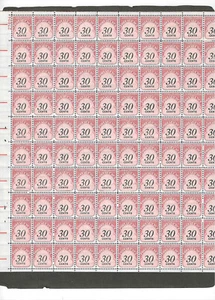 #J98 1959 30c POSTAGE DUE SHEET OF 100 MNH SHINY GUM - Picture 1 of 1
