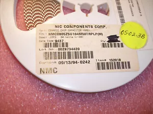 CANTIDAD (200) .1uf 50V 20% Z5U 0805 SMD CERÁMICA MLCC CONDENSADORES NMC0805Z5U104M50TRPL - Imagen 1 de 1
