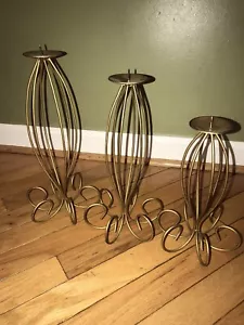 Juego de 3 candelabros tradicionales base de velas decoración del hogar todo color dorado - Imagen 1 de 6