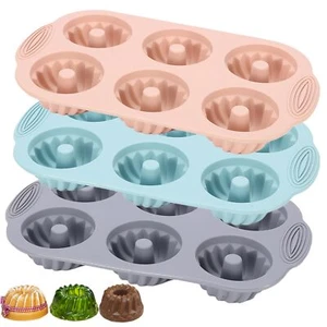 Mini Bundt Cake Pan 3pcs Silicone Fluted Tube Cake Pans, 6Cavity Heritage Bundtl - Picture 1 of 6