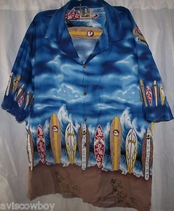 Winnie Fashions Hawaiian Aloha Surf Board Wave Beach Camp Lounge Shirt Men's XL - Picture 1 of 4