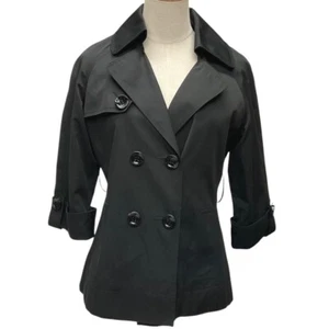 White House Black Market Double Breasted Short Trench Coat Size XS Black Classic - Picture 1 of 10
