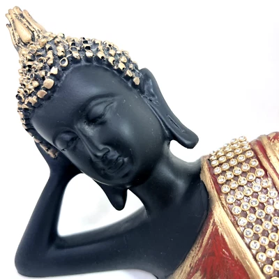 Estatua de Buda Asiático Colocando Resina Negra Roja Interior Hogar Jardín Decoración Estatuilla Foto 1 de 4