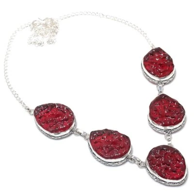 Collar de joyería étnico de plata de ley 925 con piedras preciosas de cuarzo moldavita roja 18" z8 Foto 1 de 4