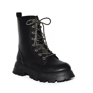 Wild Diva Rhinestone Embellished Laceup Military Lugsole Combat Boots - Picture 1 of 12