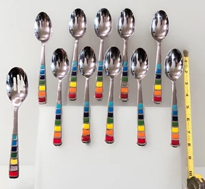 10-Fiestaware Fiesta Stainless CELEBRATION 8.1" Dinner Soup Spoons Lot Rainbow - Picture 1 of 4