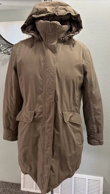 Lands End Goose-Down Coat Womens Jacket Removable Hood Zip Pockets Tan Med 10-12 - Image 1 of 4