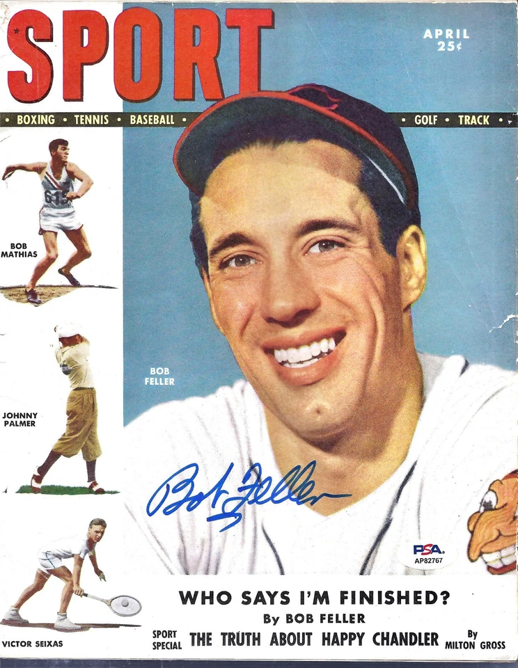 Bob Feller Indians Autograph 1949 Sport Magazine Auto PSA DNA - Image 1 of 1