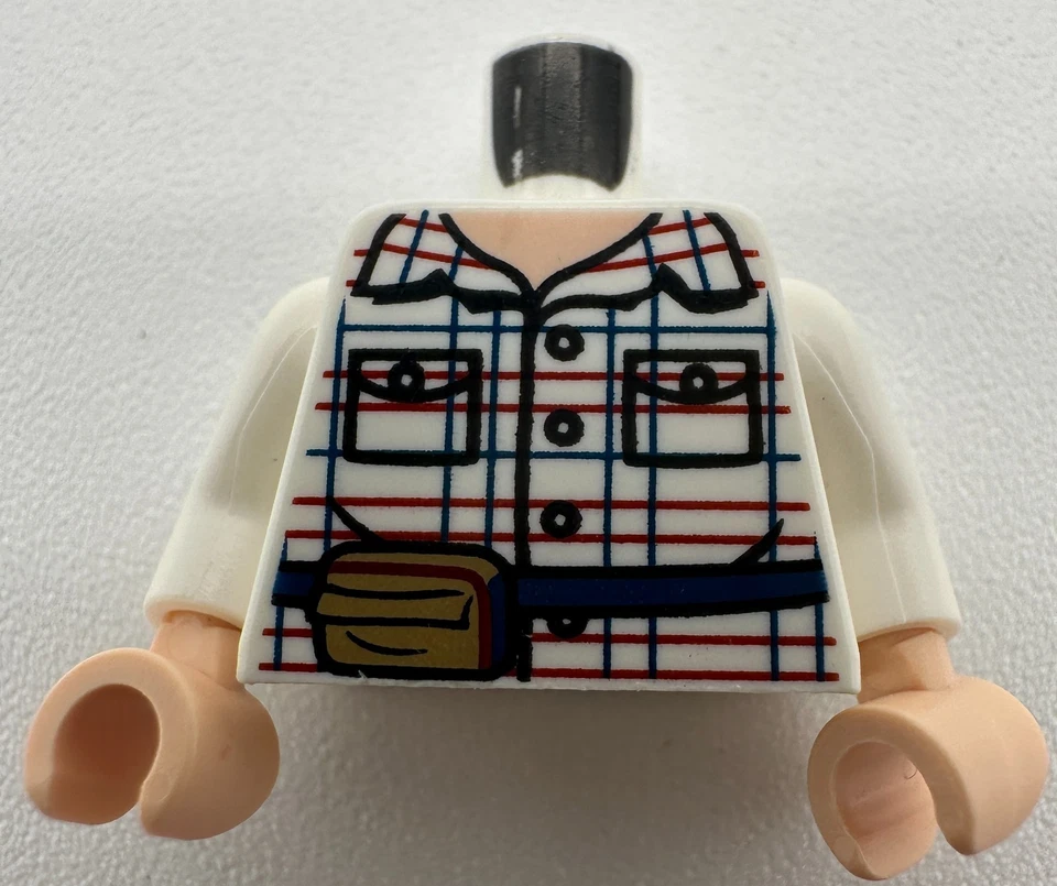 LEGO Mini Torso Red and Blue Box Striped Shirt, Belt, Pouch Pattern USED - Image 1 of 1