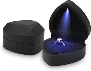Caja de anillos Hileyu con luz LED joyería regalo compromiso creativo negro - Imagen 1 de 7