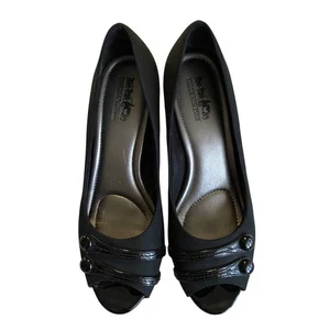 Coach and Four Open Toe Heels Womens Size 8.5 Comfort Insoles Black Pumps Shoes - Picture 1 of 16