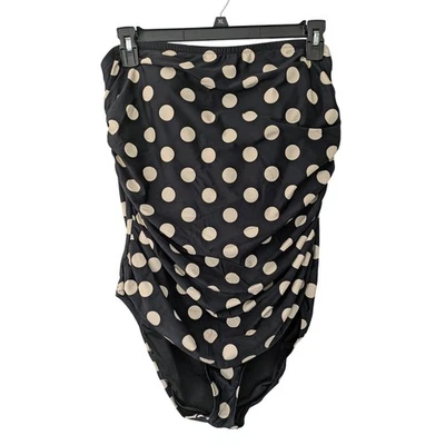 J. Traje de baño Crew Gemma acanalado estampado de puntos bandeau talla 18 negro nuevo con etiquetas $128 BX701 Foto 1 de 4