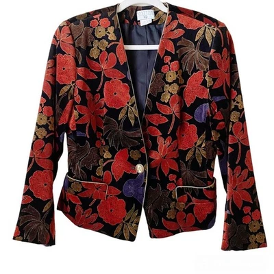 George Georgiou размер 8 винтажный бархат цветочный блейзер куртка Academia красный черный - Изображение 1 из 4