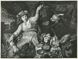 Scheherazade with Sultan, Arabian Nights 1892 engraving vintage B&W art print - Picture 1 of 4