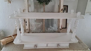 Wandregal Holz Regal Vintage Schubladen Weiß Shabby Chic - Bild 1 von 10