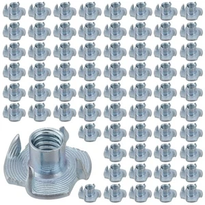 HOZEON 300 PCS 1/4 Inch -20 T-Nuts, 4-Pronged Tee Nut, Zinc-Plated Steel T Bl... - Picture 1 of 7