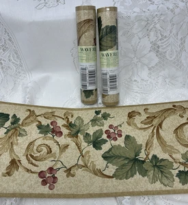 VTG 3 Roll LOT Waverly Wallpaper Borders 578440 7" Wide Gold Green Vines Berries - Picture 1 of 4