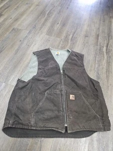Vintage Carhartt V26-DKB Brown Sherpa Lined Canvas Work Vest Size XLarge Distressed - Bild 1 von 12