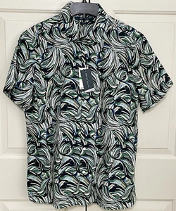 NWT Perry Ellis size L green navy short sleeve button up shirt mens $79 - Picture 1 of 11