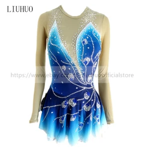 Abito da pattinaggio su ghiaccio donna aldult ragazza personalizza concorso costume body blu - Foto 1 di 7