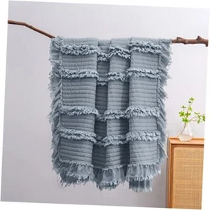 Ultra Soft Pre-Washed Quilted Throw Blanket, Ruffle Fringed 50"x60" Dark Blue - Picture 1 of 8