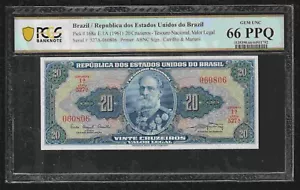 BRAZIL 1961 20 CRUZIEROS PCGS GEM UNC 66 PPQ PICK 168a Printed in USA by ABNC - Picture 1 of 2