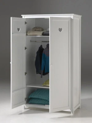 White Heart Wardrobe 2 Doors Girl Solid Wood Hearts - Image 1 of 3