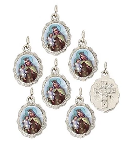 Silver Tone Secret Heart Our Lady of Mount Carmel Small Medal Pendant, Pack of 6 - Picture 1 of 1