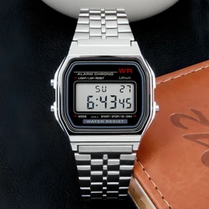 New Classic A159W Digital Retro Stainless Steel Silver Wristwatch UK SELLER - Picture 1 of 5