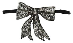 DOLCE & GABBANA Bowtie Silver Crystal Beaded Sequined Catwalk Necklace