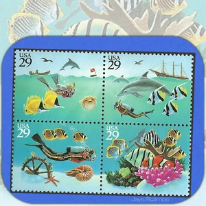 1994 Wonders of the SEA bloque de 4 estampillas como nuevas adjuntas # 2863-2866 2866a - Imagen 1 de 2