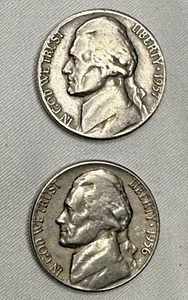 1956 D and 1957 D Jefferson Nickels - Picture 1 of 2