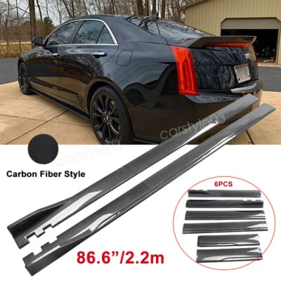 86.6" Carbon Style Side Skirt Extension Lip Spats For Cadillac ATS CTS XTS Foto 1 de 4