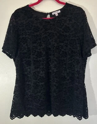 Camisa TEDDI ROSE Talla XXL Terciopelo Burnout Floral Encaje Negra Gótica Grunge Caprichoso Foto 1 de 4