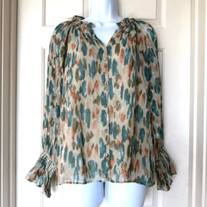 NWOT Ramy Brook Taryn Abstract Print Metallic Dot Flowy Blouse - Picture 1 of 15