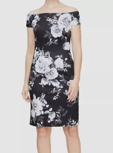 SLNY Women's Black Off-The-Shoulder Floral Print Sheath Dress Sz 12 - Picture 1 of 2