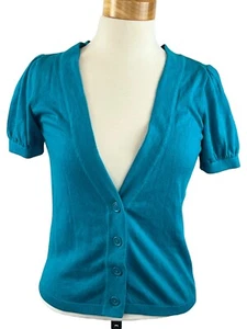 Worthington Blue Short Sleeve Three Button Cardigan Knit Women’s Size Small - Picture 1 of 11