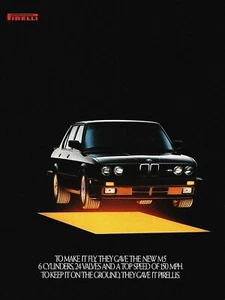 BMW M5 pirelli affiche publicitaire vintage 18x24 réimpression jaune - Photo 1 sur 1