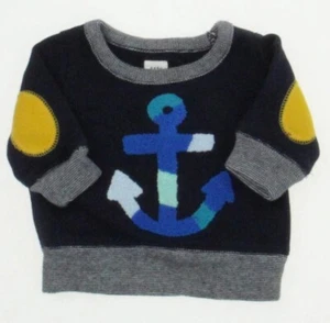 Baby Gap Boys 0-3  Months Blue Nautical Anchor Sweatshirt with Elbow Patches - Picture 1 of 7