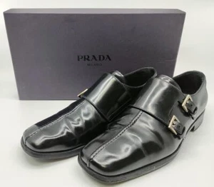 Used Prada Leather Shoes Double Monk Black 6.5 - Picture 1 of 13